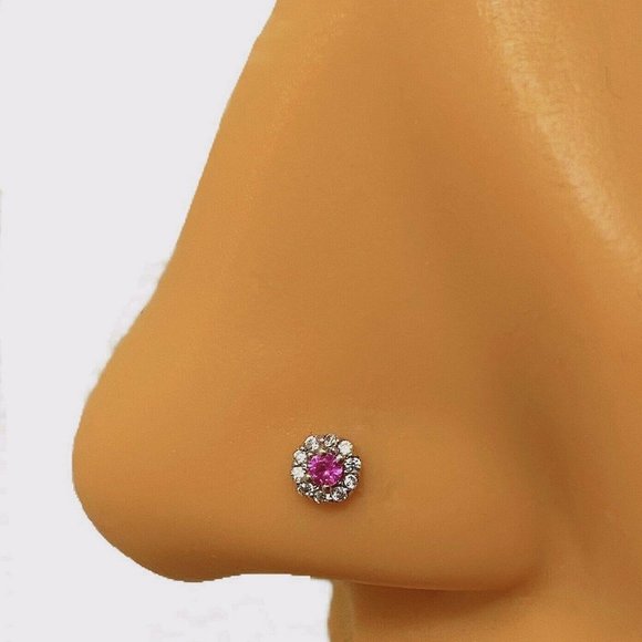 14kt Gold Round Cz Paved Nosestud Made Of 14kt Gold With Cubic Zirconia Diamonds - Picture 4 of 4